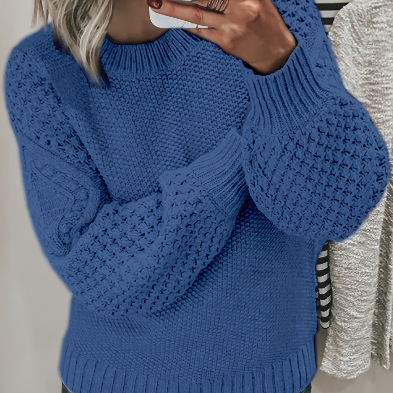 Cozy Womens Crew Neck Pullover Sweater - Soft Knit, Long Sleeve, Solid Color - Perfect for Fall & Winter Wardrobe - Fashionable and Warm Casual Style