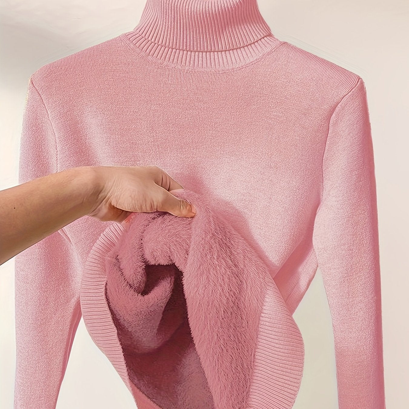 Long Sleeve Solid Turtle Neck Pullover Sweater, Casual Thermal Sweater For Fall & Winter, Women's Clothing