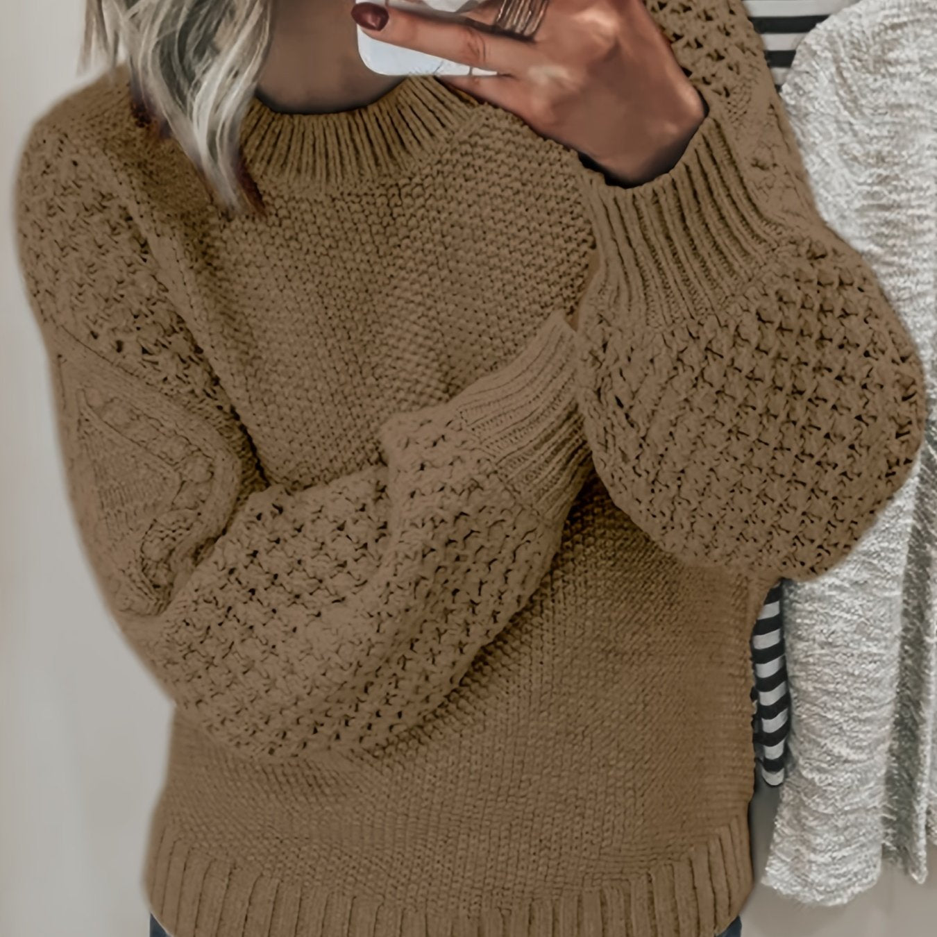 Cozy Womens Crew Neck Pullover Sweater - Soft Knit, Long Sleeve, Solid Color - Perfect for Fall & Winter Wardrobe - Fashionable and Warm Casual Style