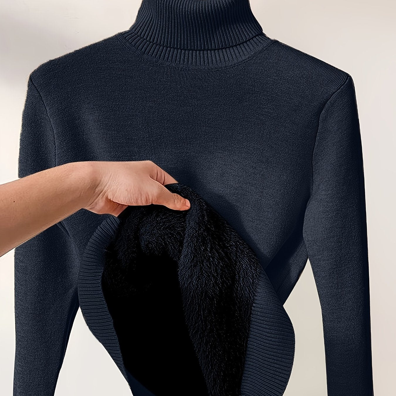 Long Sleeve Solid Turtle Neck Pullover Sweater, Casual Thermal Sweater For Fall & Winter, Women's Clothing