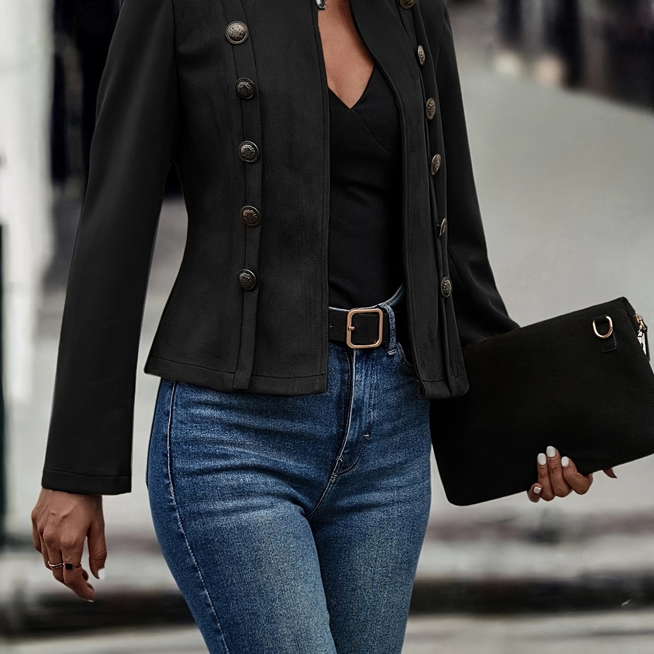 Women's European and American suede jacket, slimming and decorative double-breasted jacket