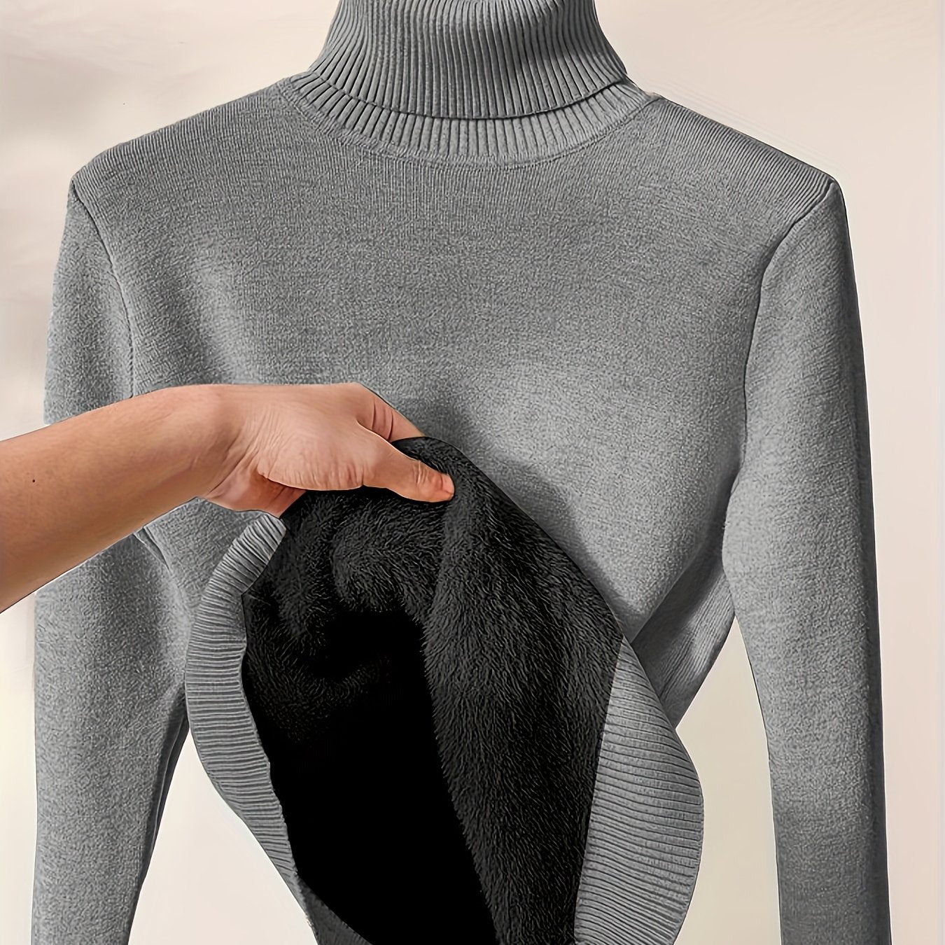 Long Sleeve Solid Turtle Neck Pullover Sweater, Casual Thermal Sweater For Fall & Winter, Women's Clothing
