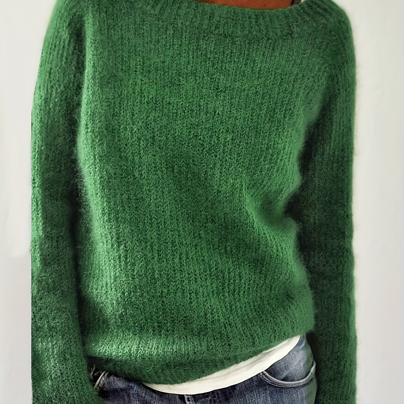 Long Sleeve Solid Crew Neck Casual Drop Shoulder Sweater, Women's Clothing