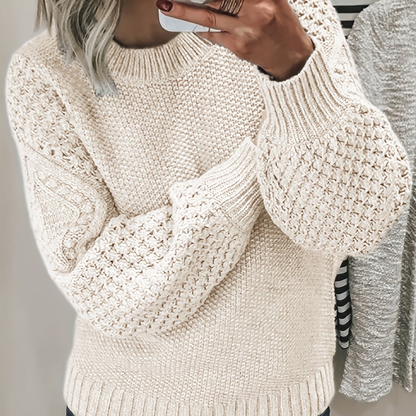Cozy Womens Crew Neck Pullover Sweater - Soft Knit, Long Sleeve, Solid Color - Perfect for Fall & Winter Wardrobe - Fashionable and Warm Casual Style