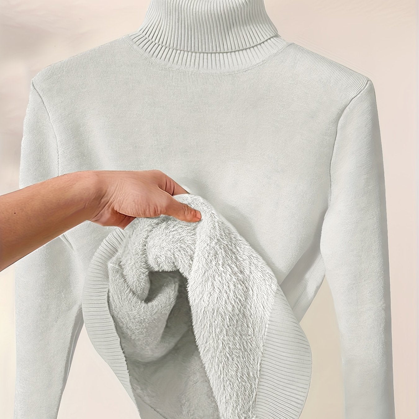 Long Sleeve Solid Turtle Neck Pullover Sweater, Casual Thermal Sweater For Fall & Winter, Women's Clothing