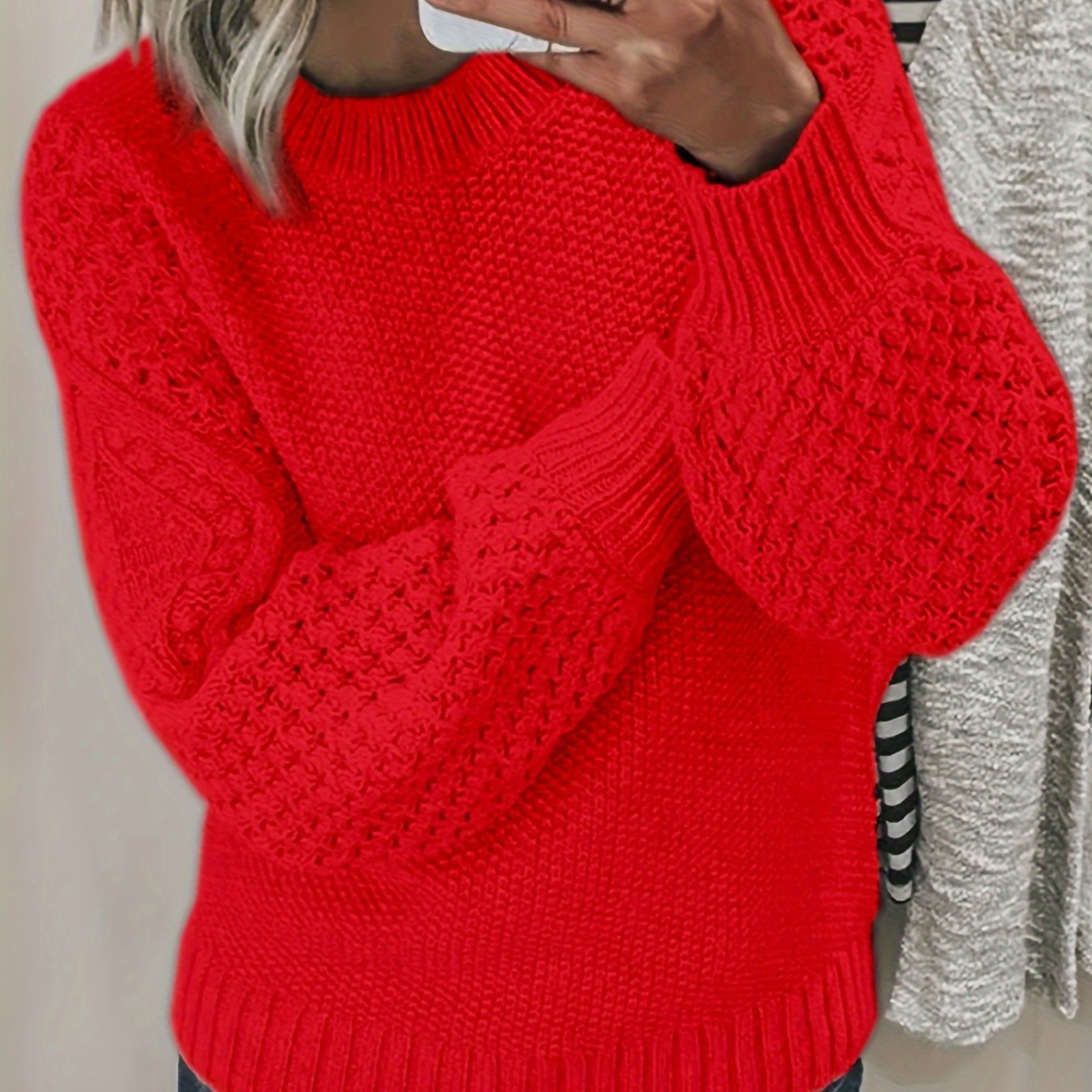 Cozy Womens Crew Neck Pullover Sweater - Soft Knit, Long Sleeve, Solid Color - Perfect for Fall & Winter Wardrobe - Fashionable and Warm Casual Style