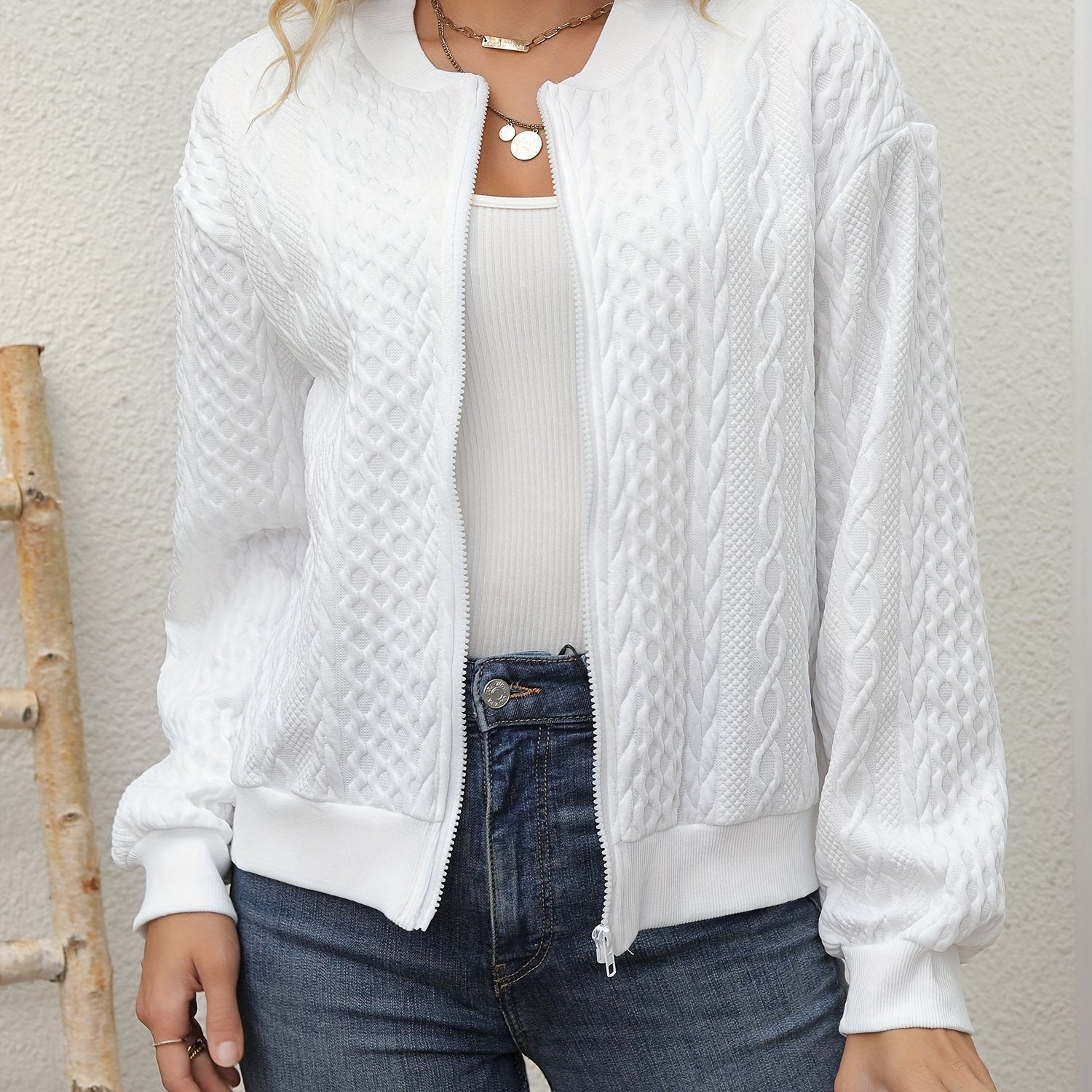 Women's Elegant Casual Baseball Collar Jacket - Soft Pink Zip-Up Fall/Winter Outerwear, Machine Washable Non-Stretch Fabric, Chic Layering Piece for Everyday & Special Occasions, Sleek Zipper Closure
