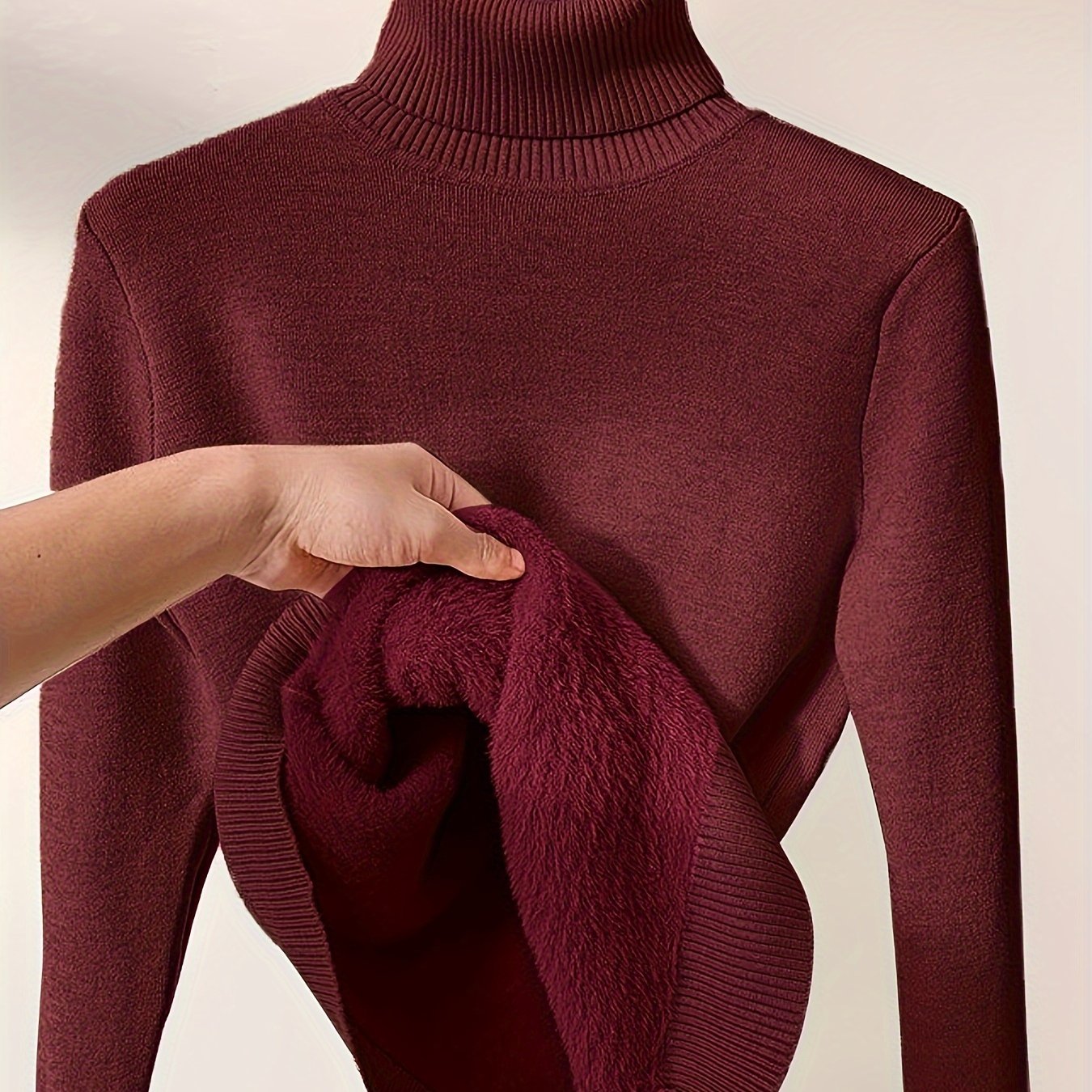 Long Sleeve Solid Turtle Neck Pullover Sweater, Casual Thermal Sweater For Fall & Winter, Women's Clothing