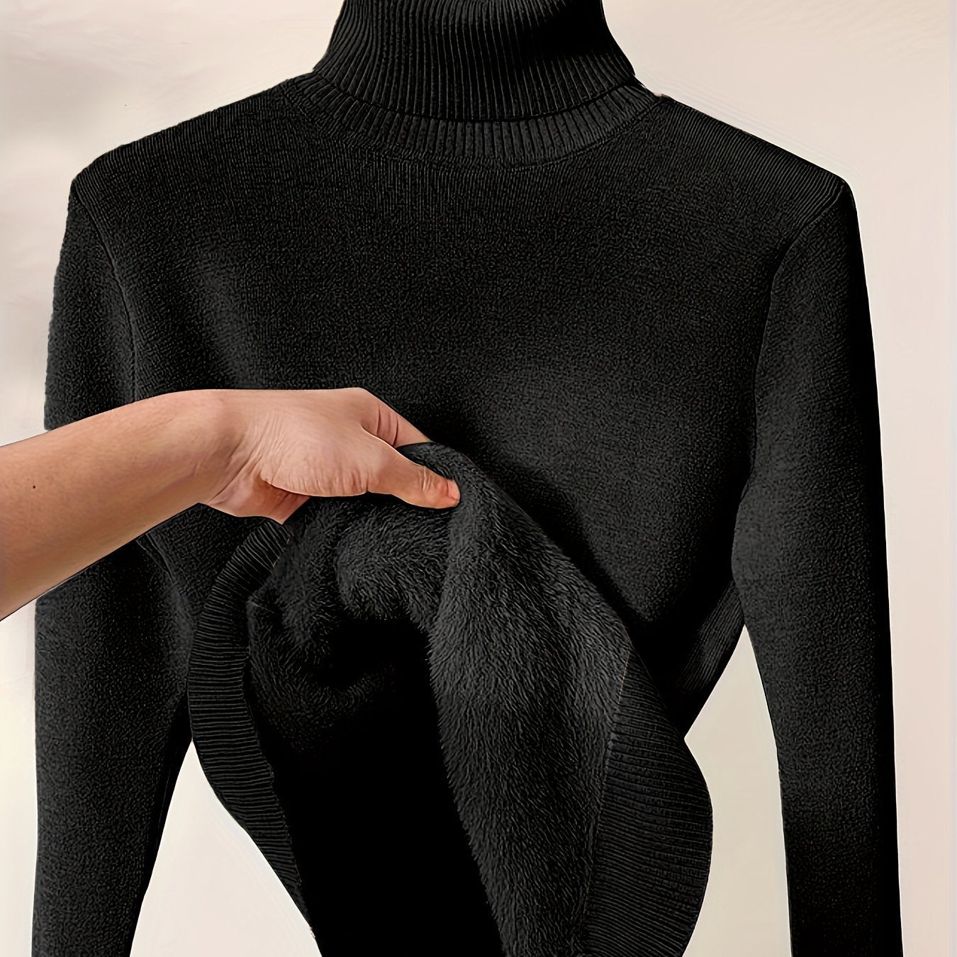 Long Sleeve Solid Turtle Neck Pullover Sweater, Casual Thermal Sweater For Fall & Winter, Women's Clothing