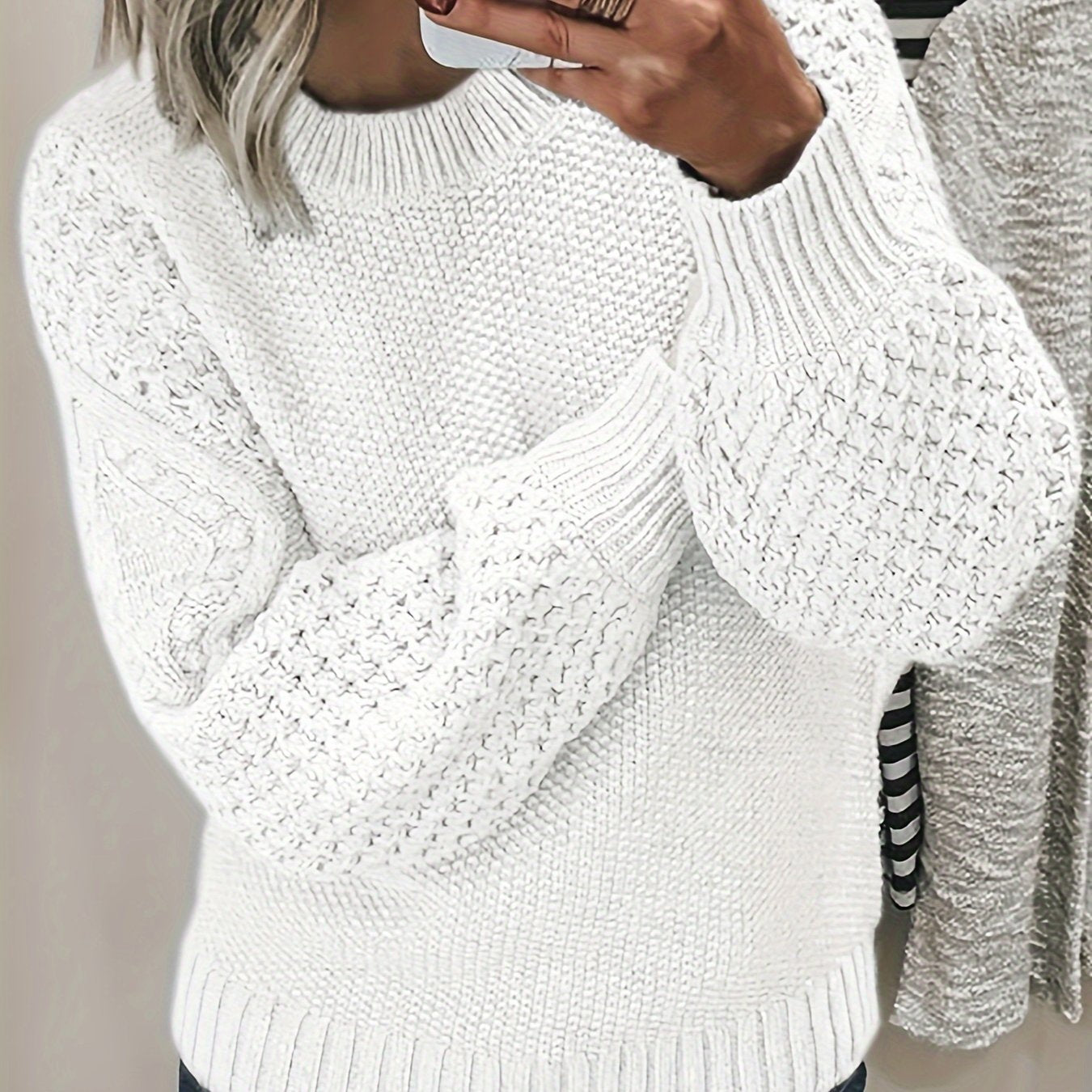 Cozy Womens Crew Neck Pullover Sweater - Soft Knit, Long Sleeve, Solid Color - Perfect for Fall & Winter Wardrobe - Fashionable and Warm Casual Style