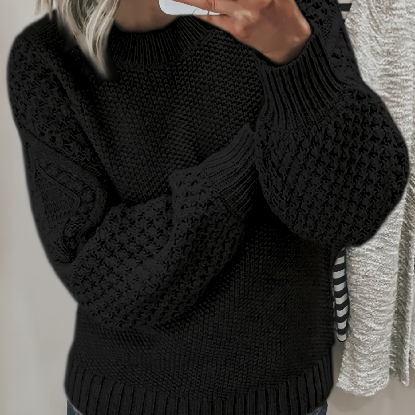 Cozy Womens Crew Neck Pullover Sweater - Soft Knit, Long Sleeve, Solid Color - Perfect for Fall & Winter Wardrobe - Fashionable and Warm Casual Style