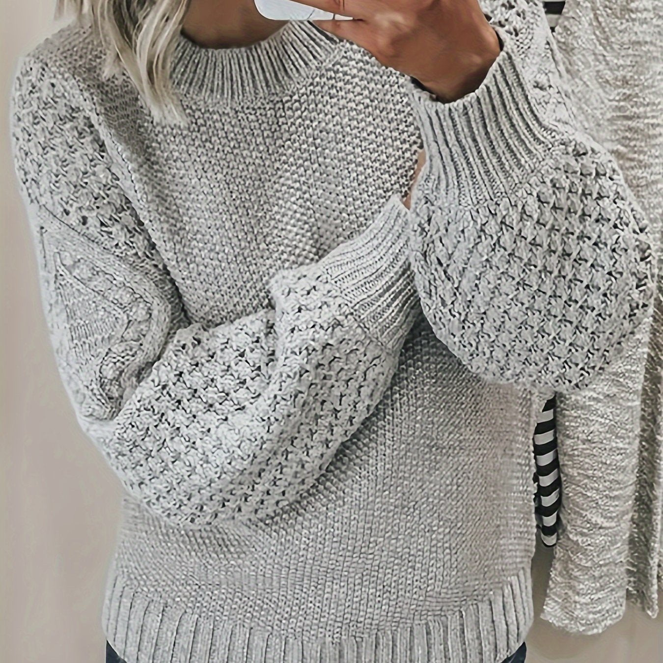 Cozy Womens Crew Neck Pullover Sweater - Soft Knit, Long Sleeve, Solid Color - Perfect for Fall & Winter Wardrobe - Fashionable and Warm Casual Style